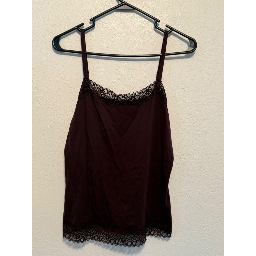 Ann Taylor Petite Burgundy Lace Trim Camisole Cotton Stretch Tank Top LP